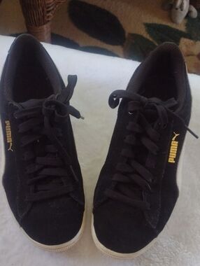 Puma Black Suede Low-Top Sneakers with Gold Logo